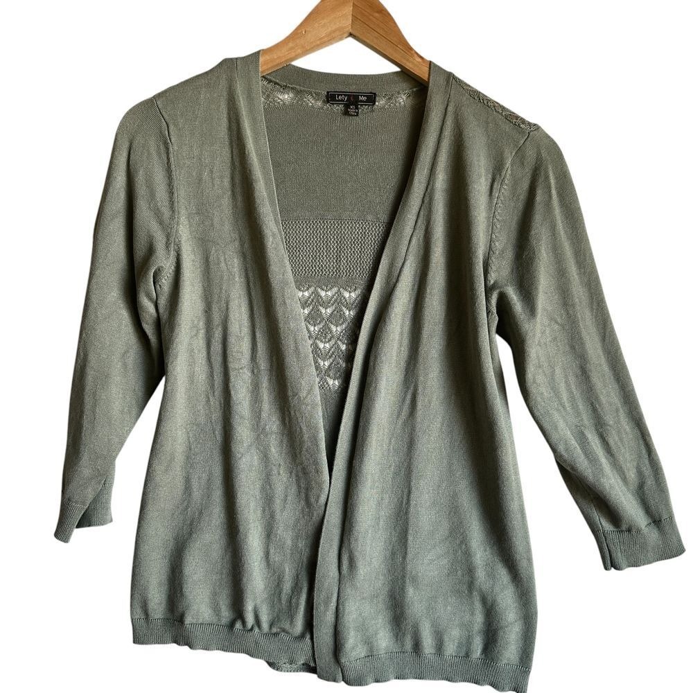Lety & Me Beecher Pointelle Back Detail Cardigan Green Gorpcore Grandma NWOT XS